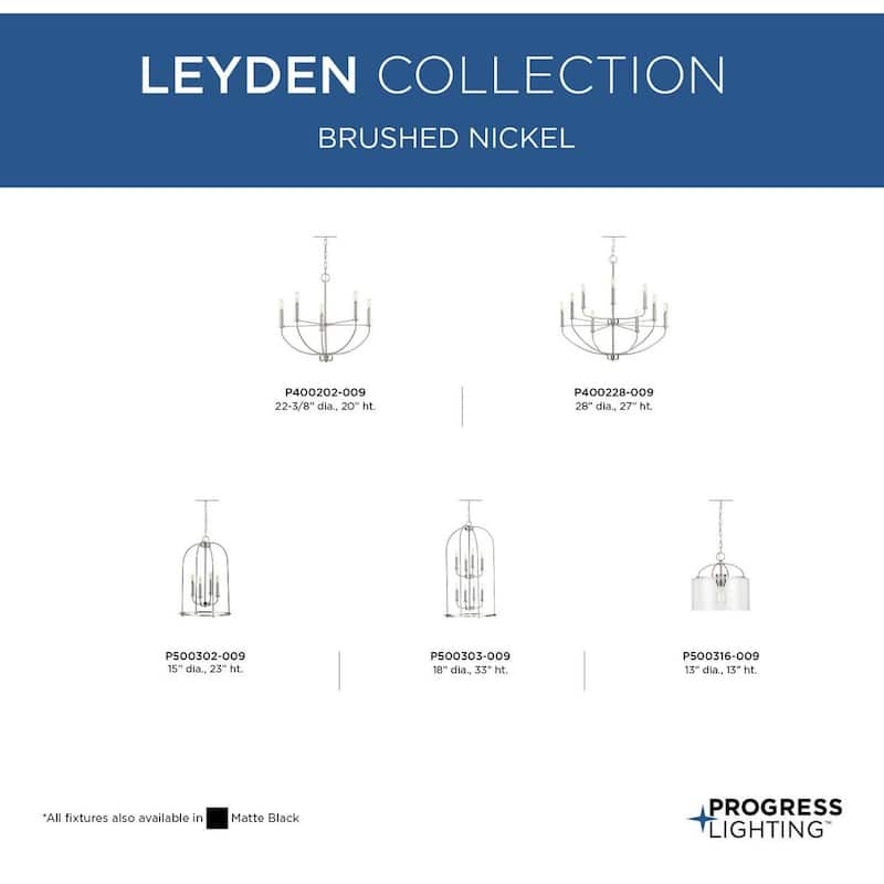 Leyden Collection 9-Light Brushed Nickel Farmhouse Chandelier Light - 28 in x 28 in x 27 in