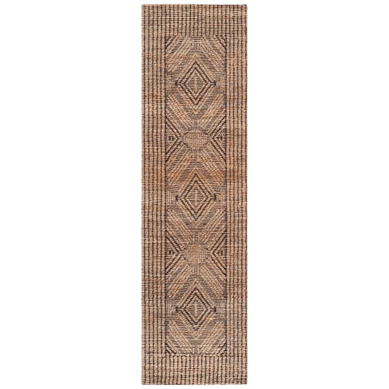 SAFAVIEH Flatweave Natural Katya Fiber Farmhouse Hemp Rug - 2'3" x 8' Runner - Natural/Black