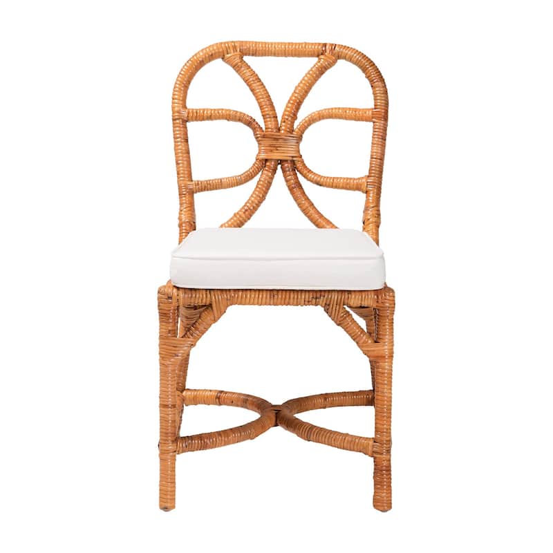 Alondra Natural Rattan Dining Chair - Handwoven Wicker Accent Chair with Removable Cushion, Coastal Boho Dining Room Seating