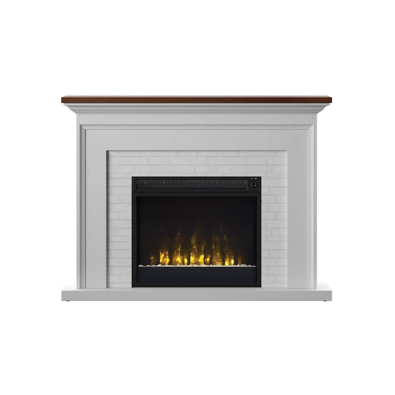 Farmhouse Wall Mantel with 23" Fireplace with Faux Brick Surround, White