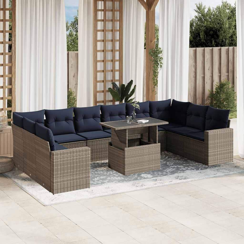 vidaXL 11 Piece Patio Sofa Set with Cushions Black/Brown/Gray Poly Rattan - 24.4 x 24.4 x 27.2