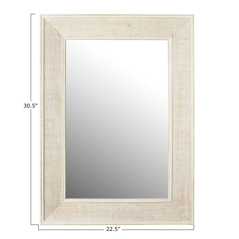 Rectangle Wall Mirror with Rattan Detail, White Wash - White Washed