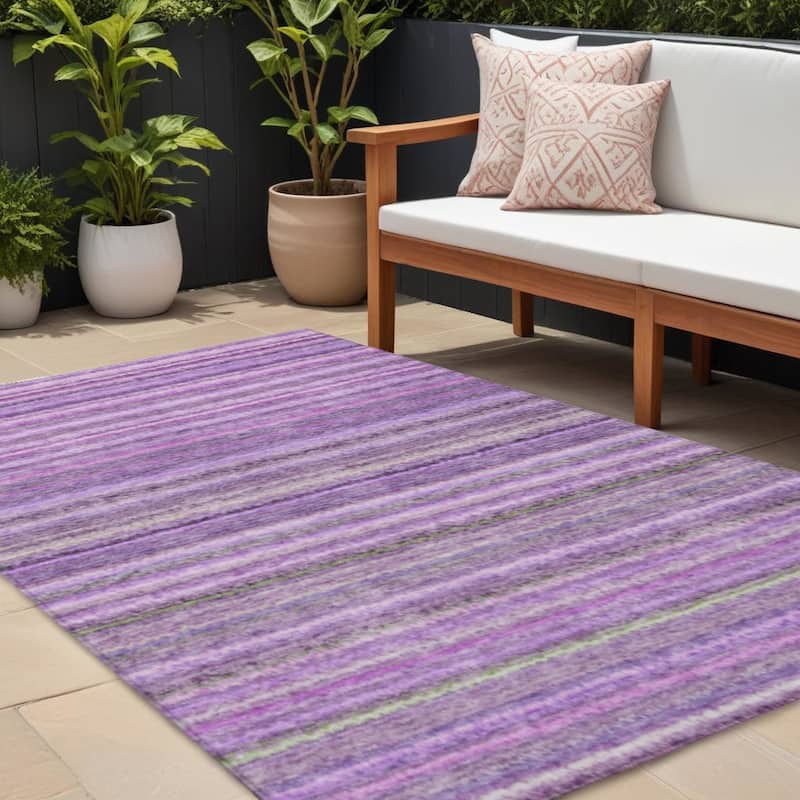 HomeRoots Striped Transitional Rectangle Outdoor Rug - 10' X 14'
