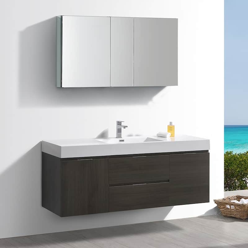 Fresca Senza 60" Wall Mounted / Floating Single Vanity Set with Wood