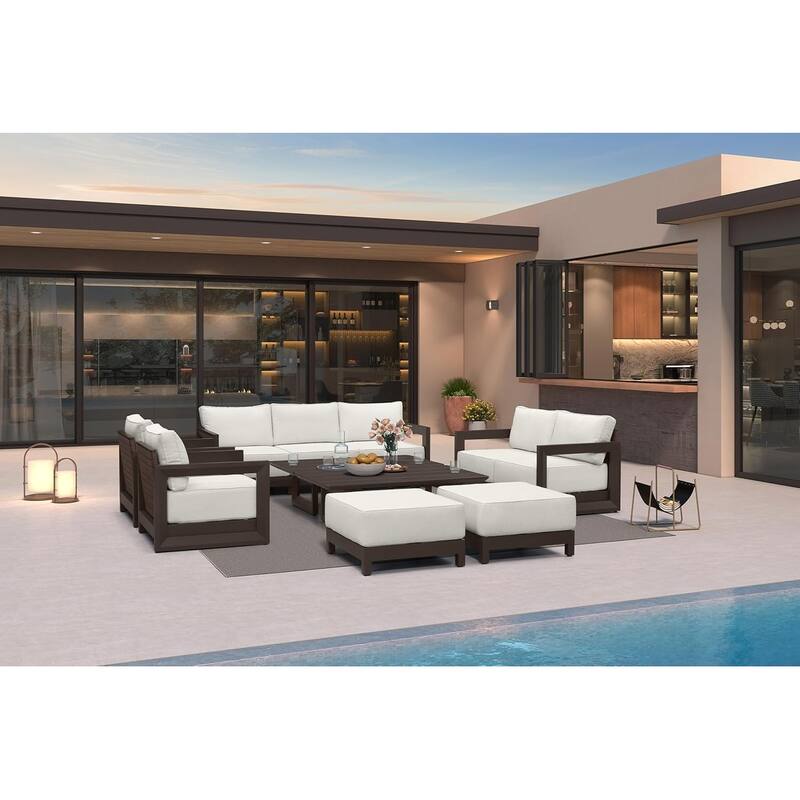 PURPLE LEAF Caesar Enclosed White Outdoor Couch with 9.6" Thick for Yard Porch Deck Patio Conversation Sets - 7 Seats+2 Ottomans+2 Tables - Enclosed