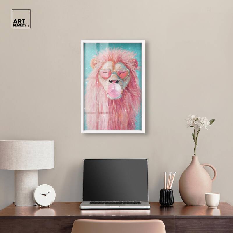 Pastel Lion Bubblegum Shadowbox by Art Remedy