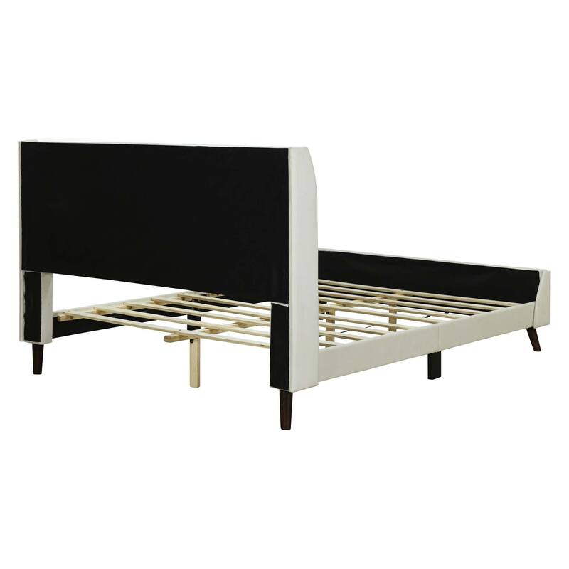 Velvet Upholstered Platform Bed with Wingback Headboard