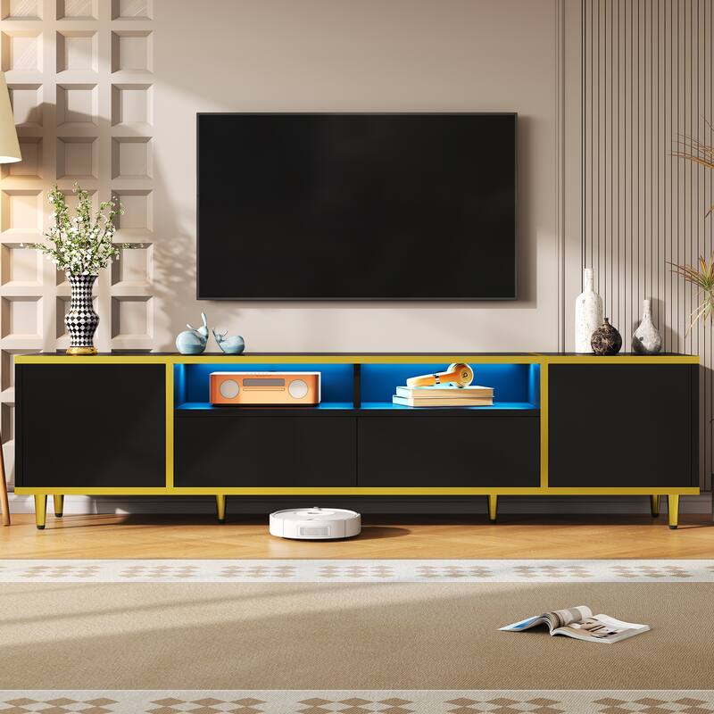 70.9'' LED TV Stand for TVs up to 80 Inches, Entertainment Center with 2 Shelves & 2 Cabinets, TV Storage Cabinet with 2 Drawers