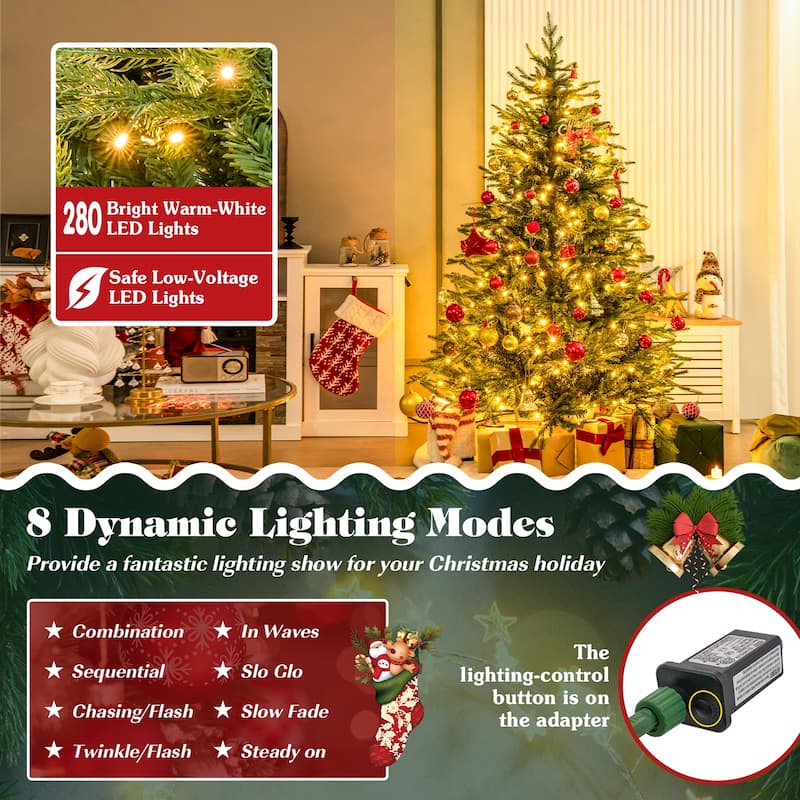 Gymax 6 ft pre-lit artificial Christmas tree artificial hinged