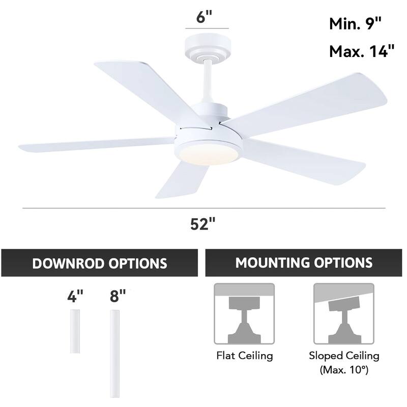 46" and 52" Modern Quiet Ceiling Fan with LED,Downrod Ceiling Fan with Light