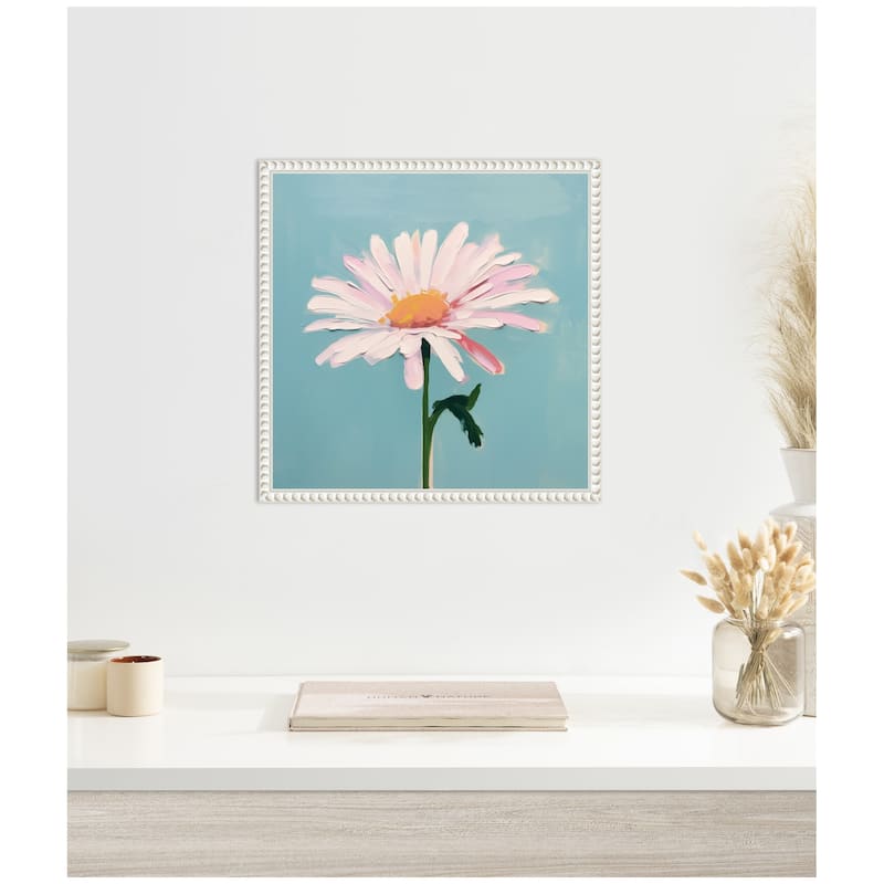 Kate and Laurel Sylvie Delicate Daisy 1 Teal Framed Canvas by The Creative Bunch Studio