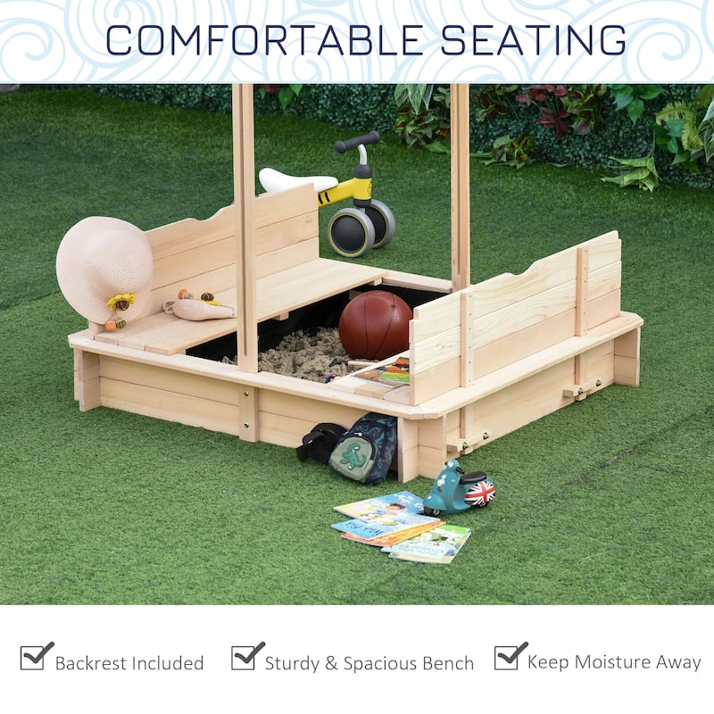Outsunny Kids Sandbox with Cover, Outdoor Wooden Sandbox with Canopy - 41.75" x 41.75" x 47.75"