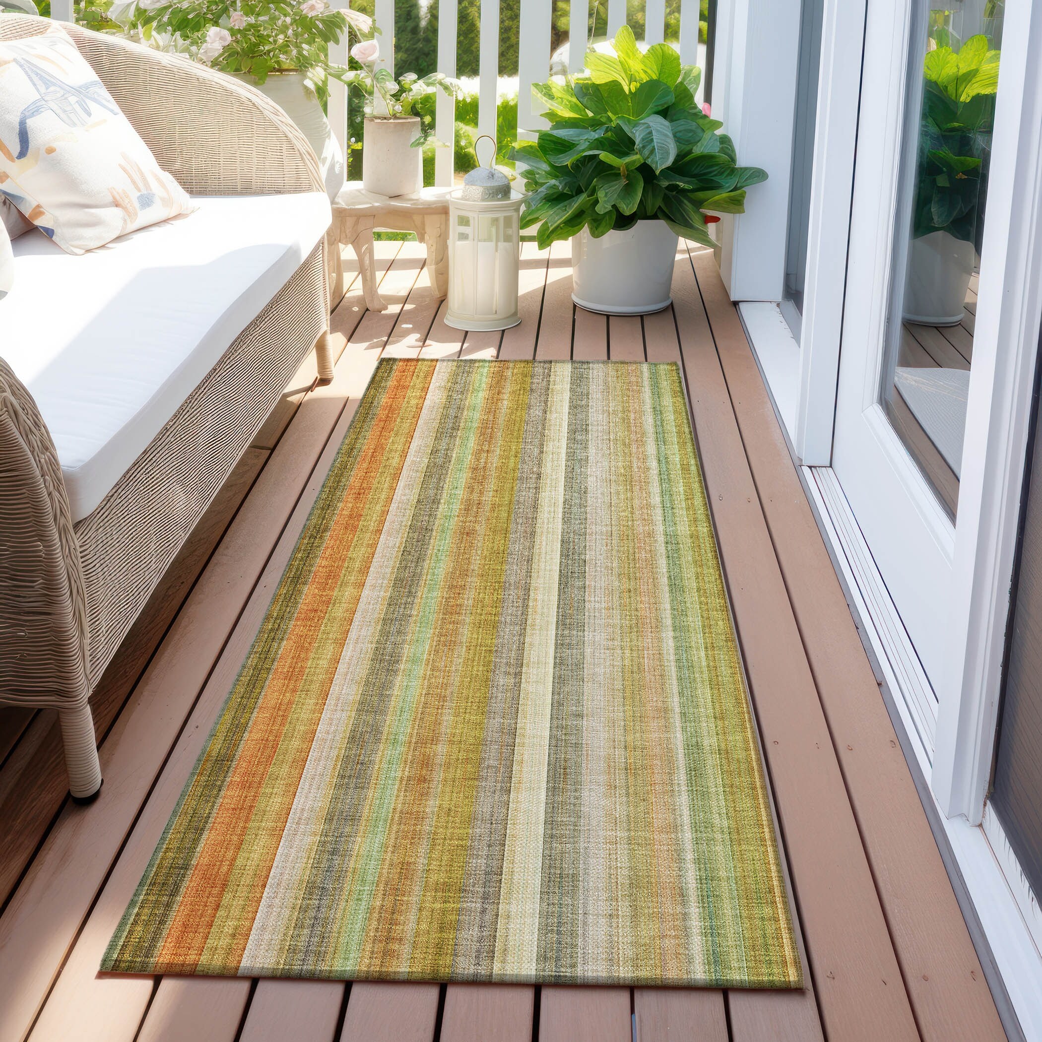 Machine Washable Indoor/ Outdoor Striped Chantille Rug