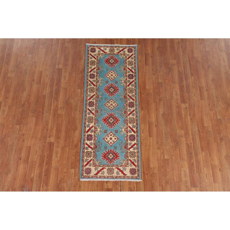 Light Blue Kazak Runner Rug Handmade Wool Carpet - 2'2" x 5'11"