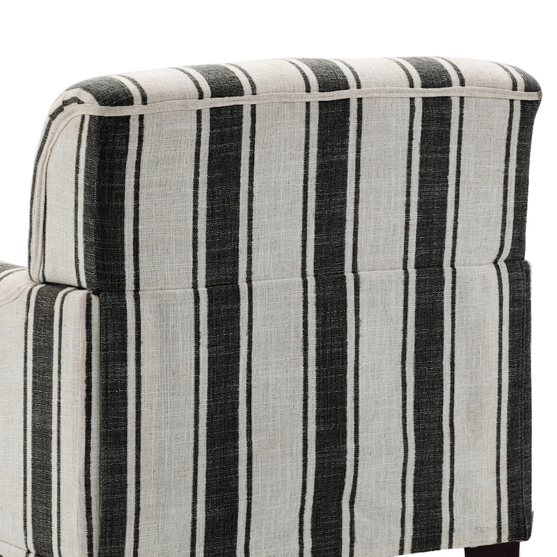 Set of 2 Stripe Linen Accent Arm Chairs with Nailhead Trim and Wood Legs