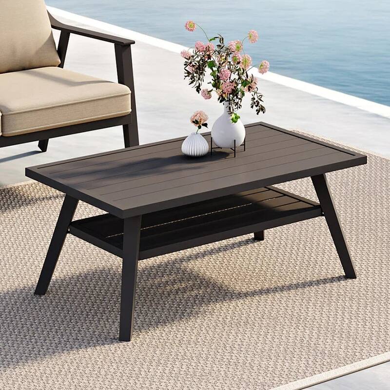 PURPLE LEAF Lorri Khaki Cushions Heavy-Duty Metal Frame Rattan Backrest for Patio Garden Patio Conversation Set Couch - Loveseat(1-Piece)