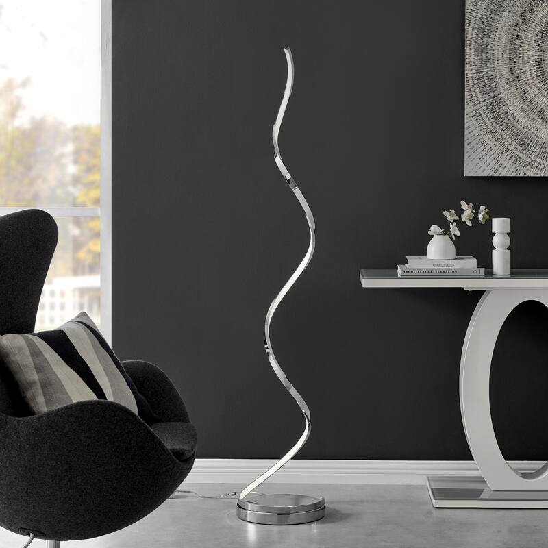 Modern Spiral Dimmable Integrated LED Floor Lamp - N/A - Chrome