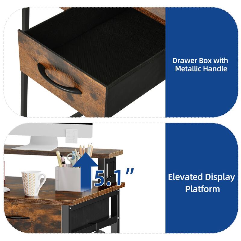 Moasis 31"/39" Small Computer Desk with Fabric Drawers and Monitor Stand for Home Office