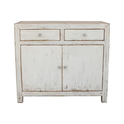 Artissance Pine Wood 2 Drawers Amalfi Side Table, 35 Inch Tall, Off White