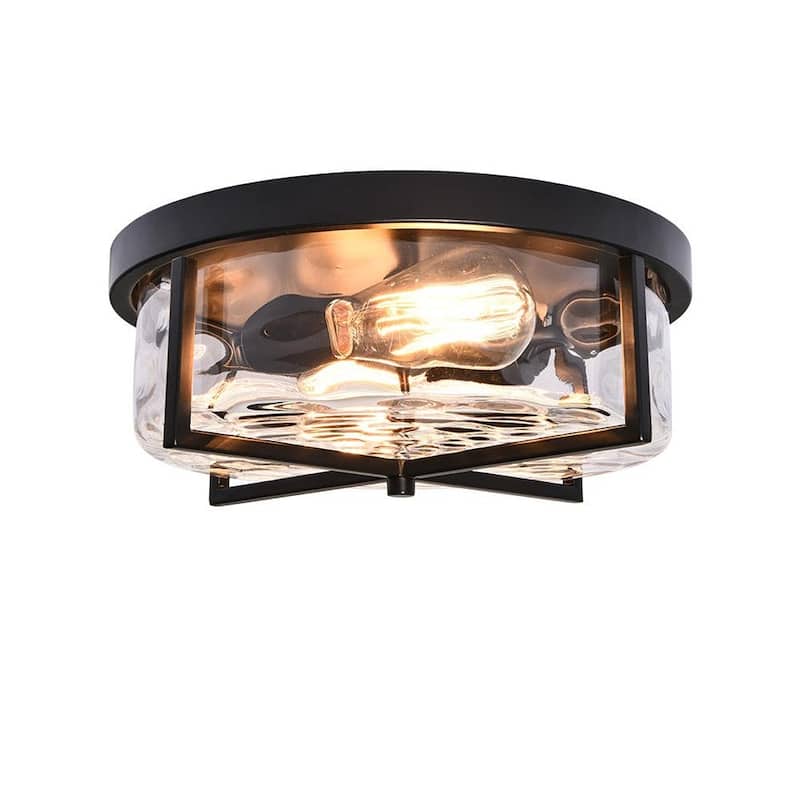 2-Light Hammered Glass Drum Ceiling Light