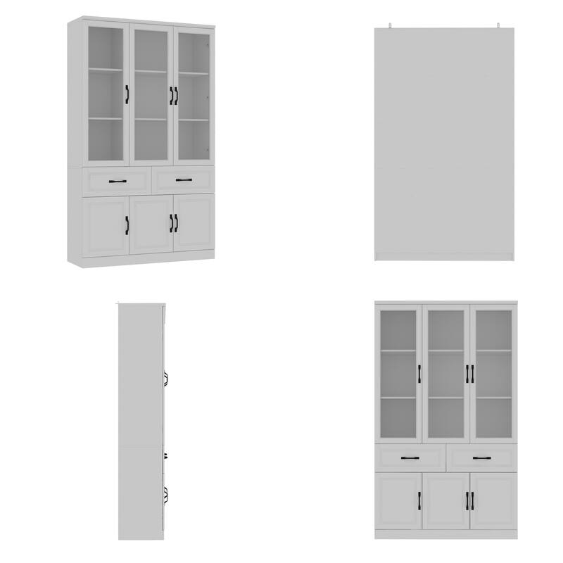 78.7" Large Combo Storage Cabinet Display Bookcase Glass Doors Pantry