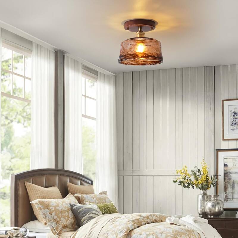 Modern ceiling light brown hallway light wood, brass, glass entry way light