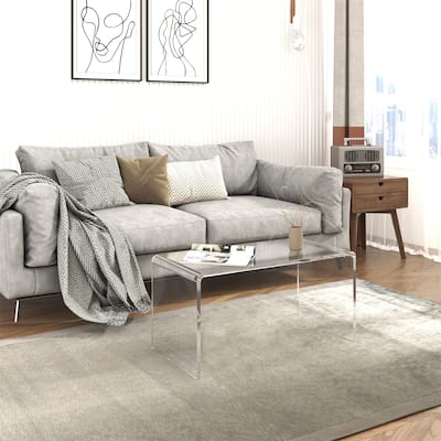 32" Long Rectangle All Acrylic 15mm Thick Waterfall Coffee Table,Clear