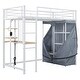 preview thumbnail 62 of 77, Twin/Full Size Loft Bed with Bulit-in Desk and LED Light, Metal Loft Bedframe with Wardrobe, Storage Shelves and Power Outlet