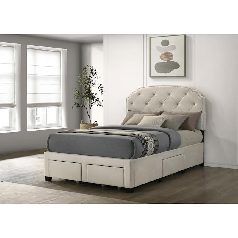 Marianna 4-drawer Upholstered Storage Bed Cream
