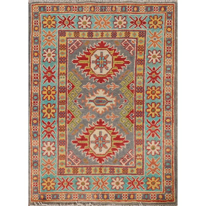 Traditional Gray Kazak Oriental Foyer Rug Handmade Wool Carpet - 2'0"x 3'0"