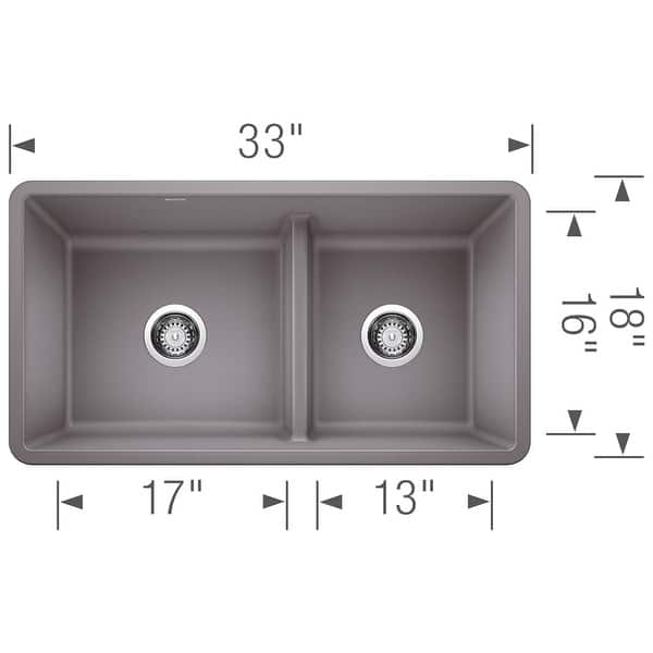 dimension image slide 4 of 6, Blanco Precis 18-In X 33-In Granite Kitchen Sink - 33" x 18" x 9.25"