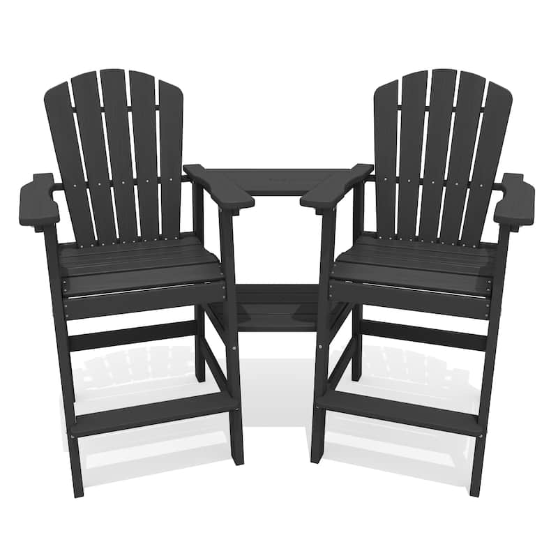 Outdoor Tall Adirondack Chair Set of 2 with Connecting Tray - Black