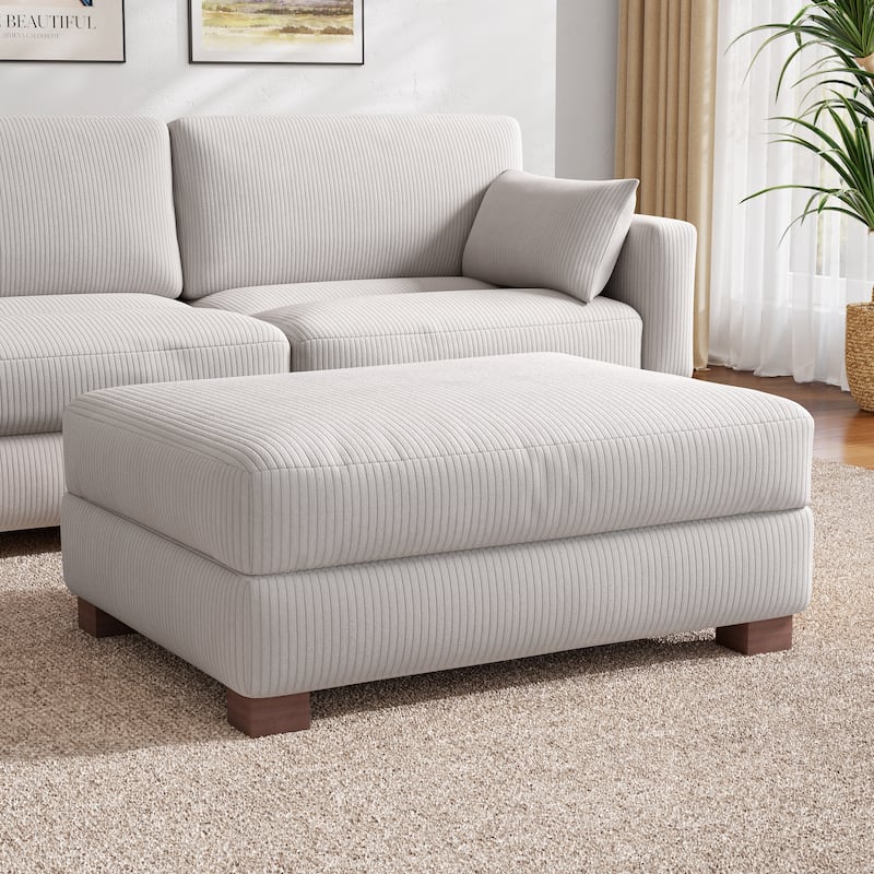 Modern Oversized striped Corduroy Ottoman - 17.6" H - Sea Salt Grey-Footstool