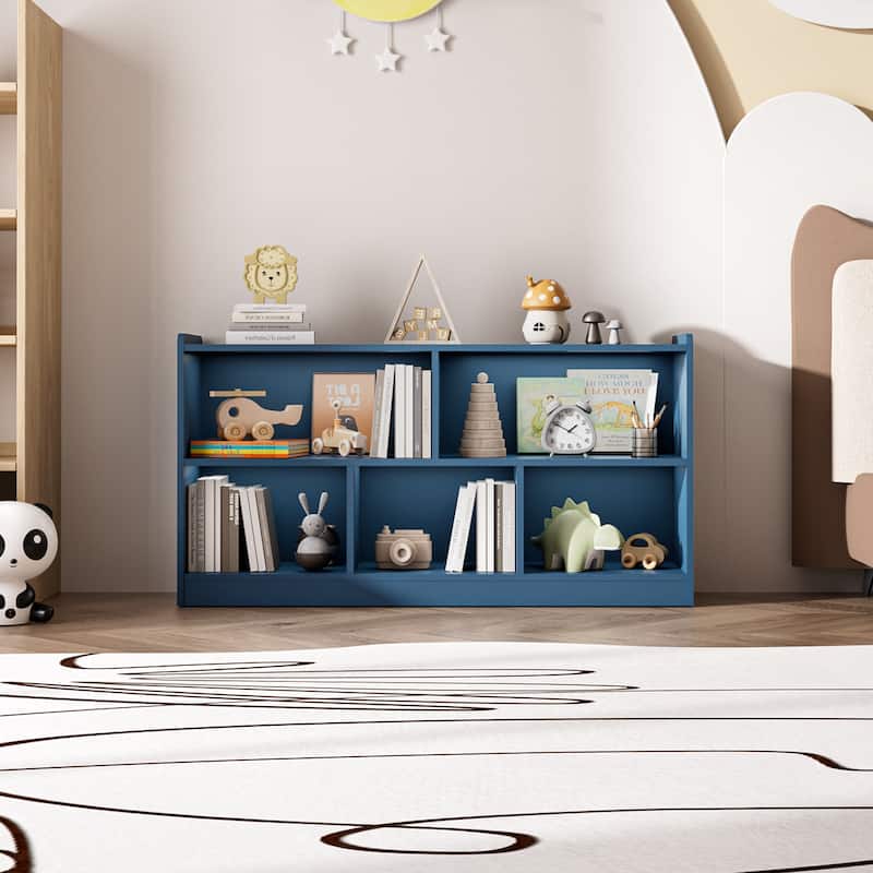 Wooden Storage Cabinet with 5 Sections, Montessori Kids Bookshelf and Toy Organizer for Nursery, Playroom & Classroom