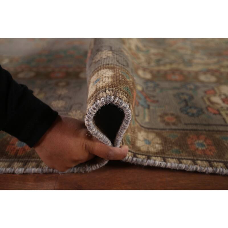 Traditional Gray Tabriz Persian Vintage Rug Hand-Knotted Wool Carpet - 9'6"x 12'11"