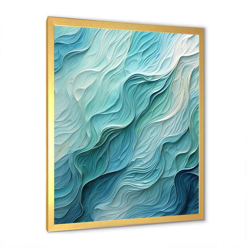 Designart "Aqua Blue And White Serenity Swirl I" Abstract Spirals Framed Canvas Wall Art