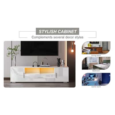 LED TV Stand Gaming Entertainment Center with Storage Cabinets, White - 62.99" x 13.78" x 15.75"