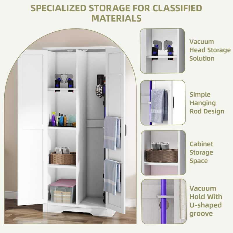Moasis Broom Closet Storage Cabinet with Doors and Shelves for Farmhouse Organization