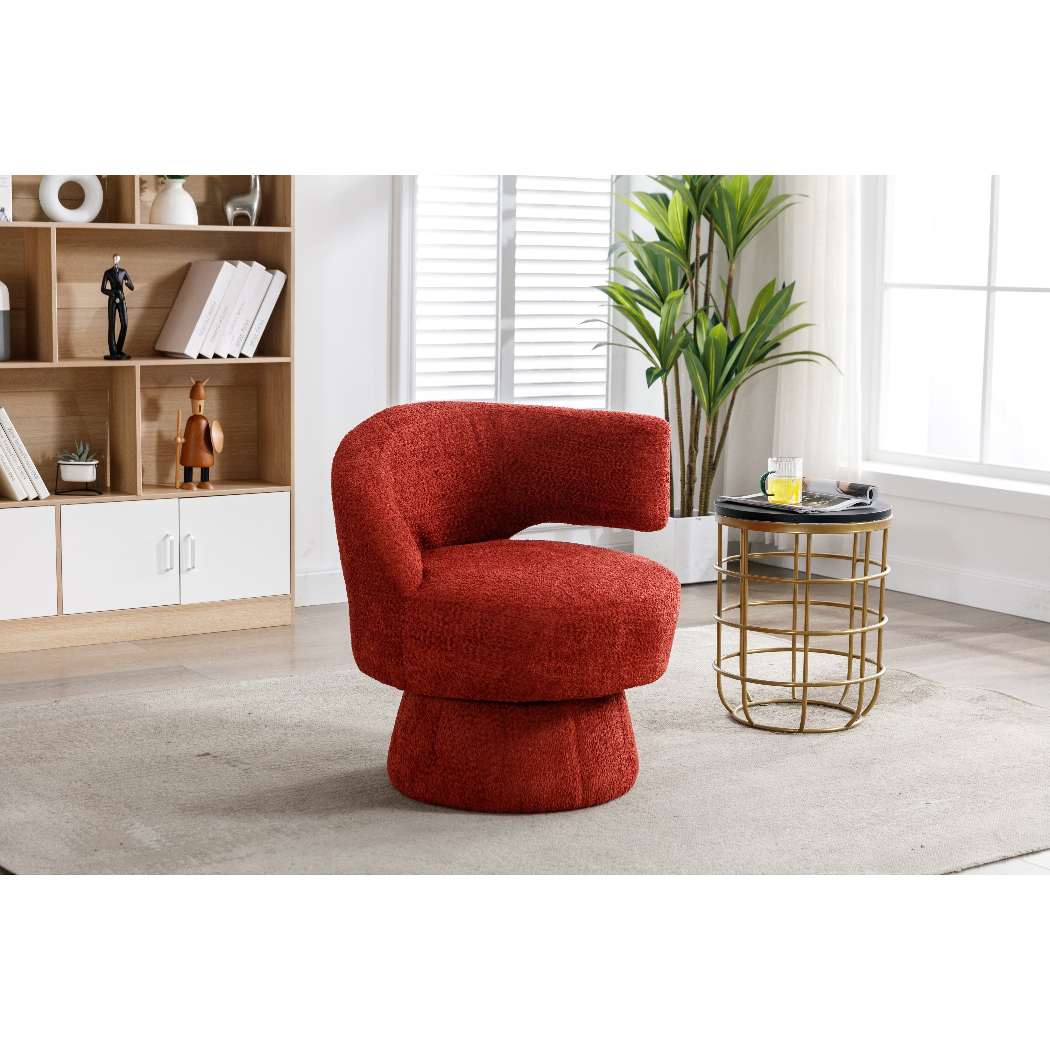 Swivel Barrel Chair Armchairs with Wide Upholstered Chairs, Red