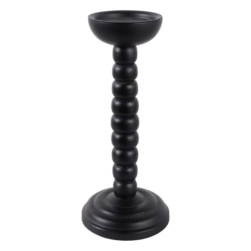 Wood Candle Holder Sculpted Round Base and Turned Detailing Accent
