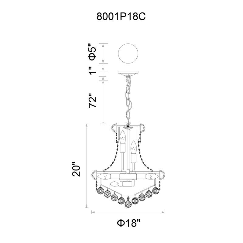 Empire 8 Light 18in Chrome Down Chandelier with Crystals
