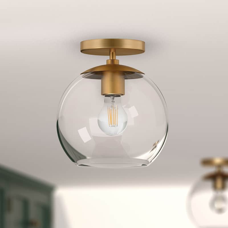 Bartlett Semi Flush Mount Ceiling Light - Brass with Clear Glass