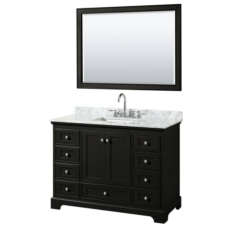Wyndham Collection Deborah 48" Free Standing Single Vanity Set with - Dark Espresso / White Carrara Marble Top / - Espresso Finish
