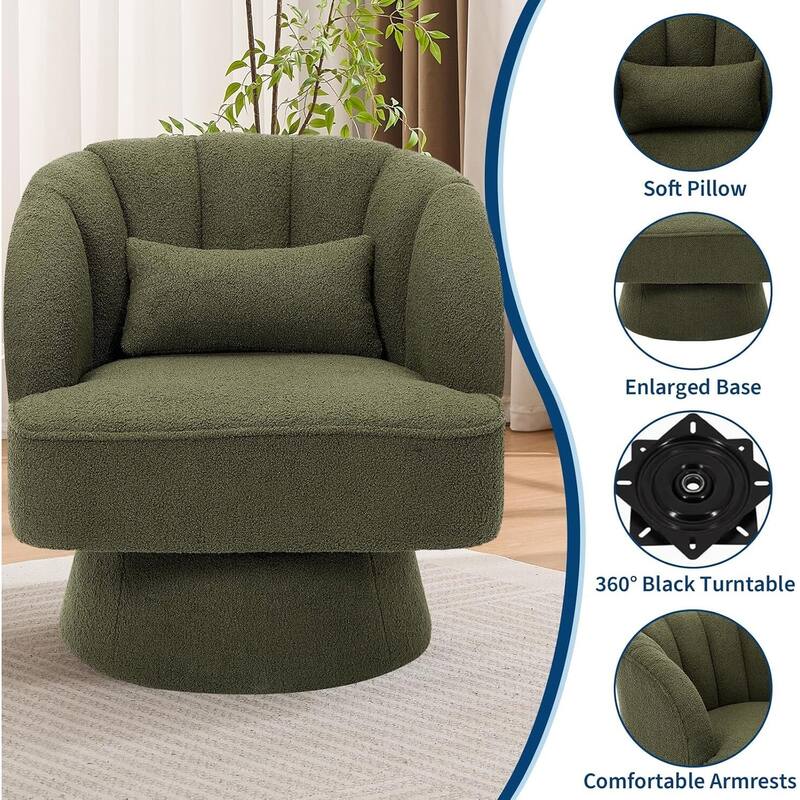 Velvet Upholstered 360° Swivel Accent Chair, Barrel Lounge Chair for Living, Bedroom Reading Nook