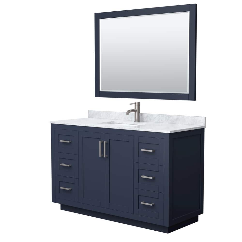 Miranda Single Vanity Set, White Carrara Marble Top, 46-Inch Mirror