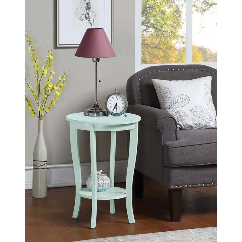 Convenience Concepts American Heritage Round End Table with Shelf - Sea Foam Blue