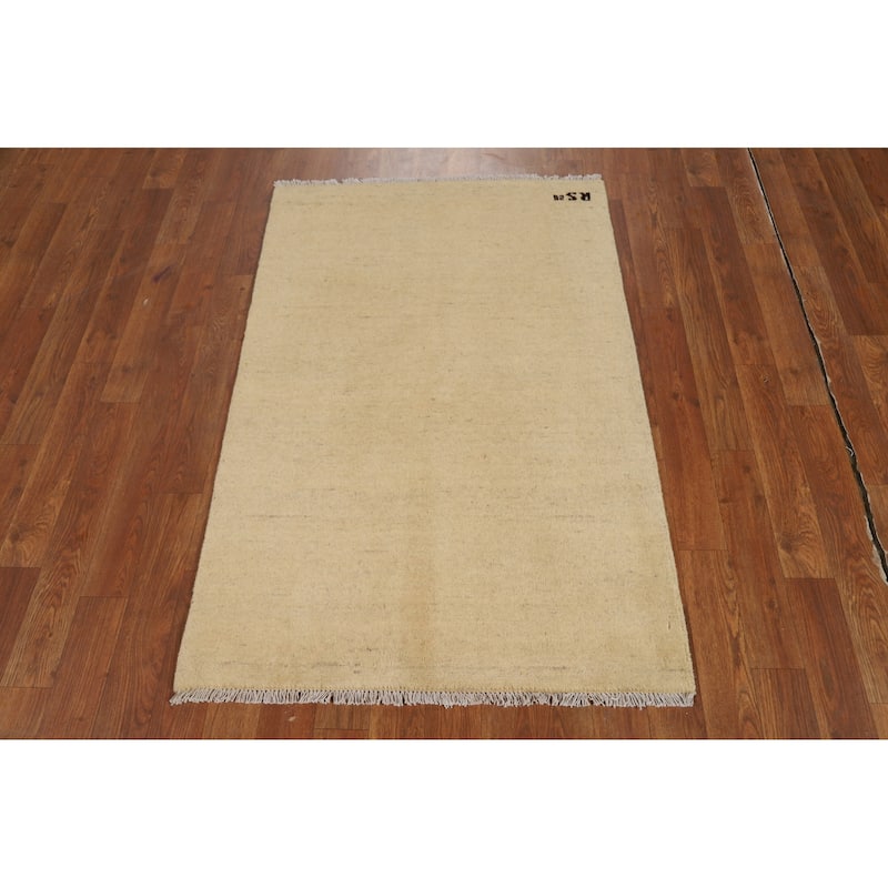 Modern Gabbeh Oriental Foyer Rug Beige Handmade Wool Carpet - 2'7"x 3'11"