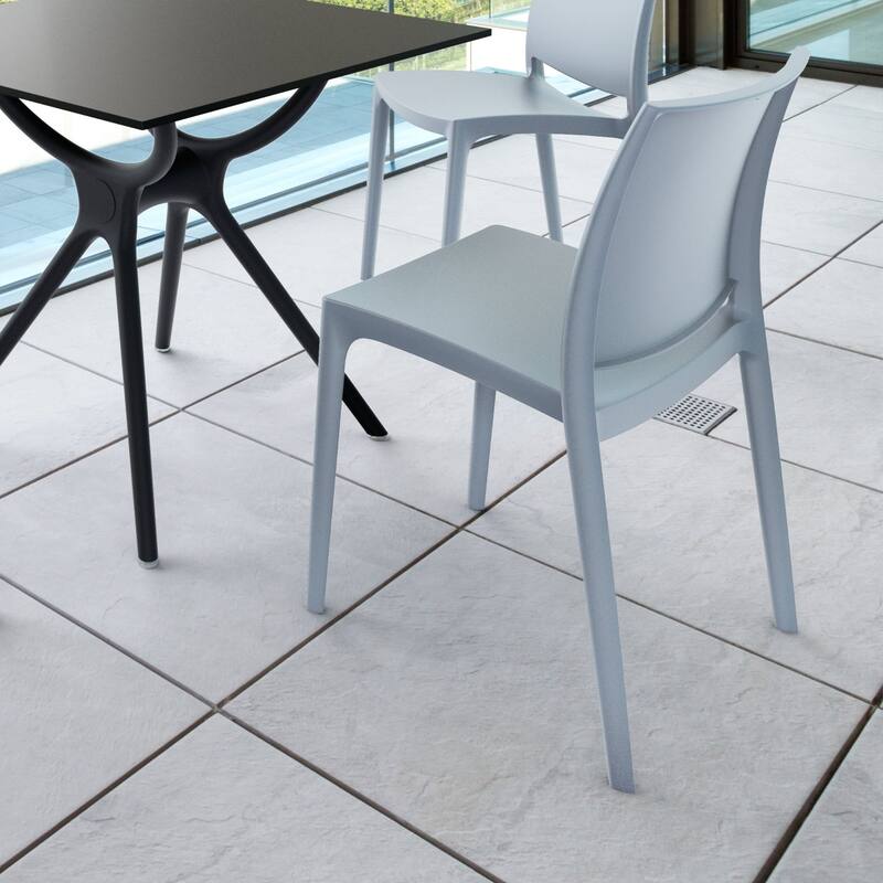 32" Silver Outdoor Patio Solid Dining Chair