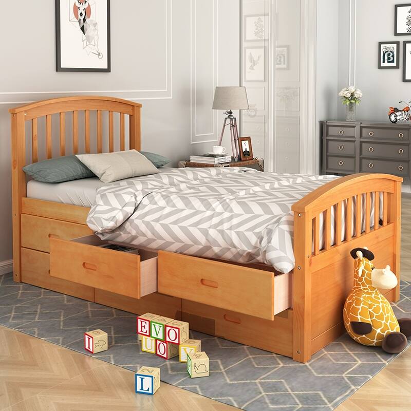 Twin Size Platform Storage Bed Solid Wood Bed with 6 Drawers
