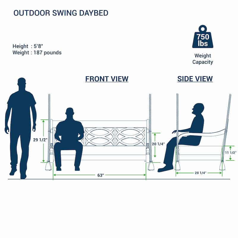 Cambridge Casual Renley Wood Outdoor Porch Swing Daybed with Cushion